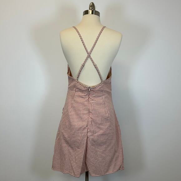 Lulus Summery Little Thing Pink Gingham Sleeveless Ruched Mini Dress Size L - Picture 7 of 12